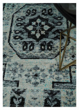 Hand Knotted 5x8 Ivory, Silver and Black Antique Persian Geometric Style Contemporary Bamboo Silk Area Rug | OP110