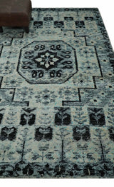 Hand Knotted 5x8 Ivory, Silver and Black Antique Persian Geometric Style Contemporary Bamboo Silk Area Rug | OP110
