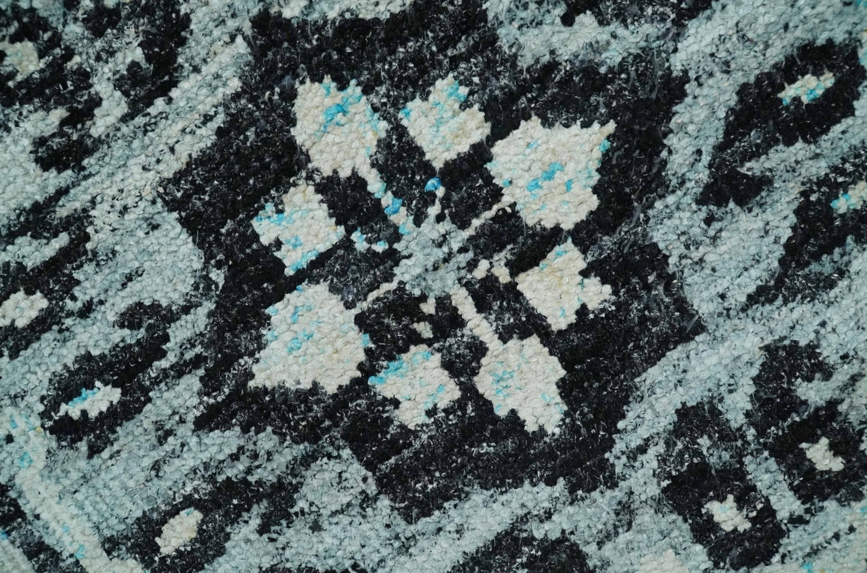Hand Knotted 5x8 Ivory, Silver and Black Antique Persian Geometric Style Contemporary Bamboo Silk Area Rug | OP110