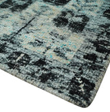 Hand Knotted 5x8 Ivory, Silver and Black Antique Persian Geometric Style Contemporary Bamboo Silk Area Rug | OP110