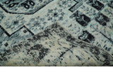 Hand Knotted 5x8 Ivory, Silver and Black Antique Persian Geometric Style Contemporary Bamboo Silk Area Rug | OP110