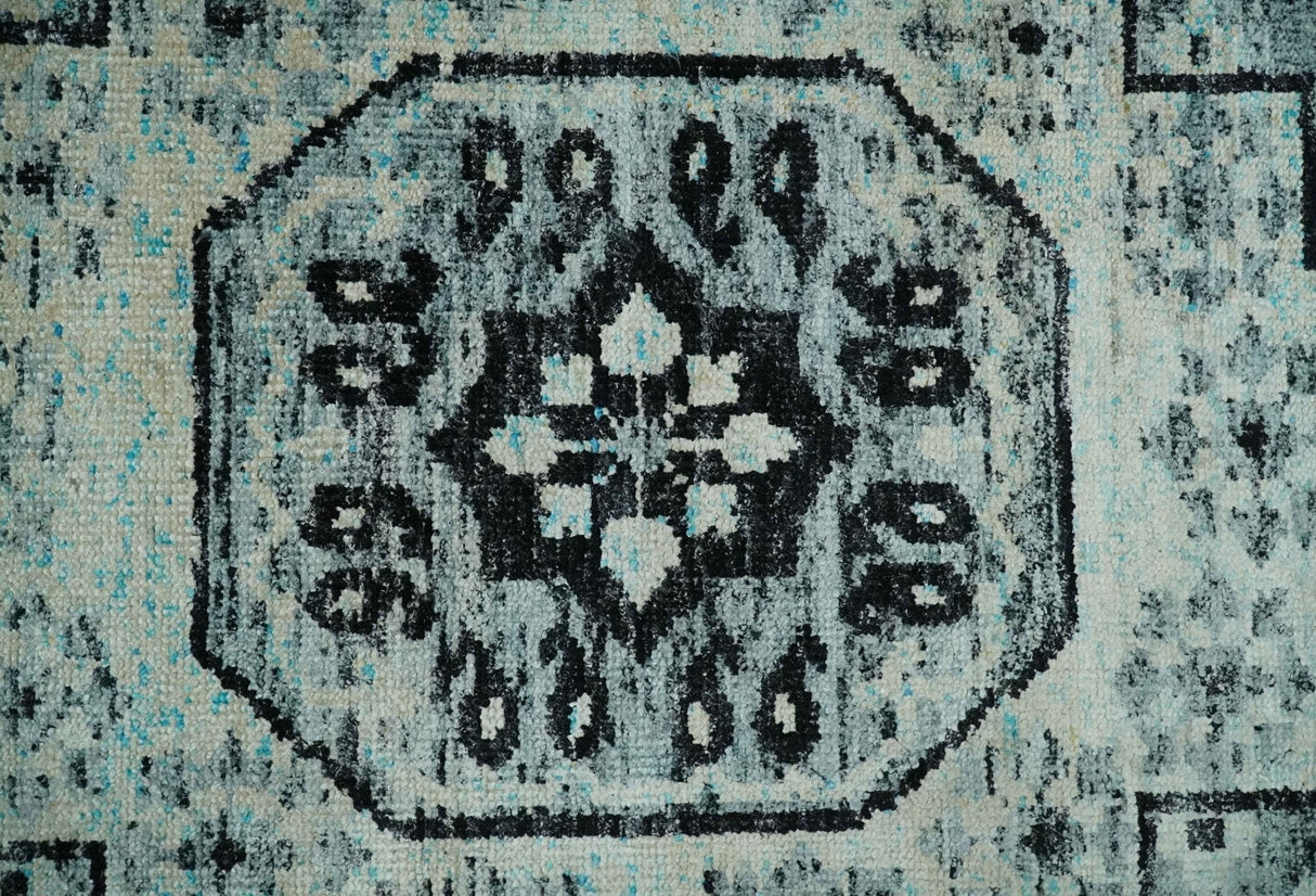 Hand Knotted 5x8 Ivory, Silver and Black Antique Persian Geometric Style Contemporary Bamboo Silk Area Rug | OP110