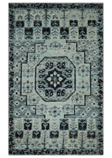 Hand Knotted 5x8 Ivory, Silver and Black Antique Persian Geometric Style Contemporary Bamboo Silk Area Rug | OP110