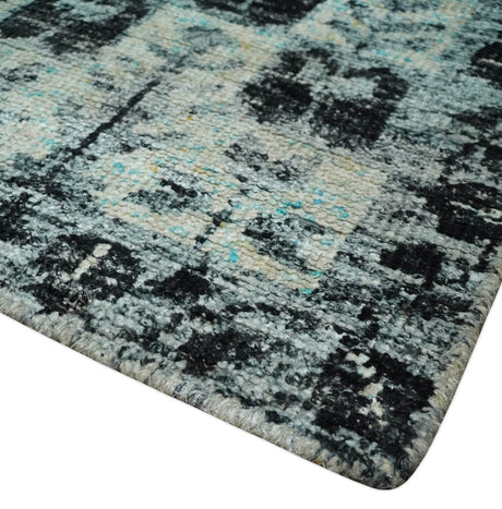Hand Knotted 5x8 Ivory, Silver and Black Geometric Style Bamboo Silk Area Rug
