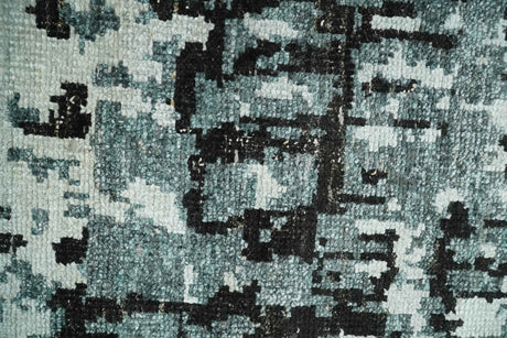 Hand Knotted 5x8 Ivory, Teal and Black Modern Abstract Recycled Silk Area Rug
