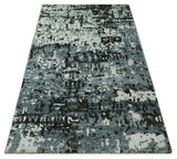 Hand Knotted 5x8 Ivory, Teal and Black Modern Abstract Recycled Silk Area Rug
