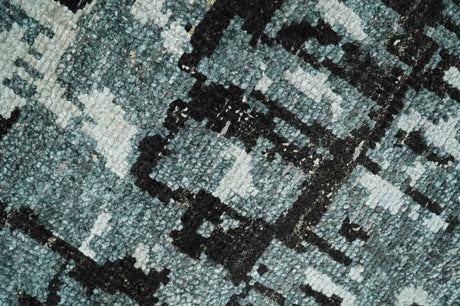 Hand Knotted 5x8 Ivory, Teal and Black Modern Abstract Recycled Silk Area Rug
