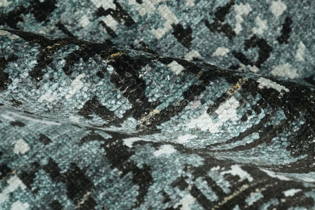 Hand Knotted 5x8 Ivory, Teal and Black Modern Abstract Recycled Silk Area Rug