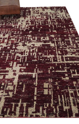 Hand Knotted 5x8 Maroon and Beige Modern Abstract Contemporary Recycled Silk Area Rug