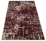 Hand Knotted 5x8 Maroon and Beige Modern Abstract Contemporary Recycled Silk Area Rug