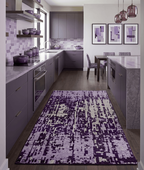 Hand Knotted 5x8 Purple, and Ivory Modern Abstract Recycled Silk Area Rug