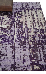 Hand Knotted 5x8 Purple, and Ivory Modern Abstract Recycled Silk Area Rug