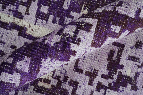 Hand Knotted 5x8 Purple, and Ivory Modern Abstract Recycled Silk Area Rug