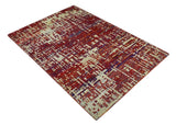 Hand Knotted 5x8 Rust and Blue Modern Abstract Recycled Silk Area Rug