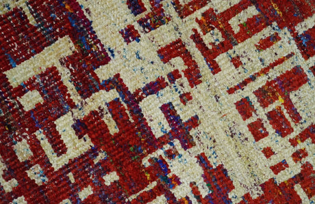 Hand Knotted 5x8 Rust and Blue Modern Abstract Recycled Silk Area Rug