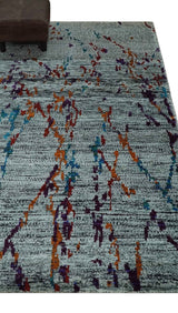 Hand Knotted 5x8 Silver, Red and Gold Modern Abstract Recycled Silk Area Rug