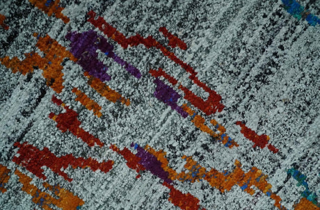 Hand Knotted 5x8 Silver, Red and Gold Modern Abstract Recycled Silk Area Rug
