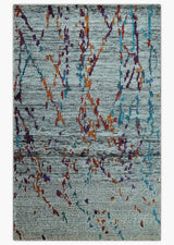 Hand Knotted 5x8 Silver, Red and Gold Modern Abstract Recycled Silk Area Rug