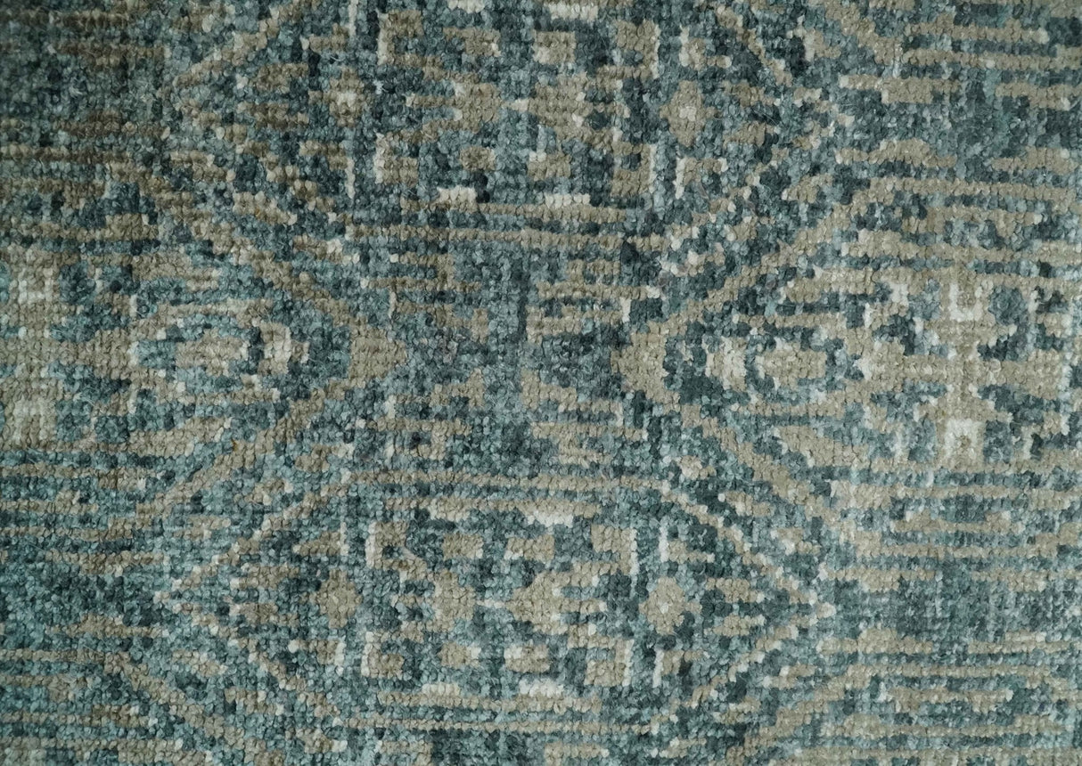 Hand Knotted 5x8 Teal and Ivory Contemporary Bamboo Silk Area Rug