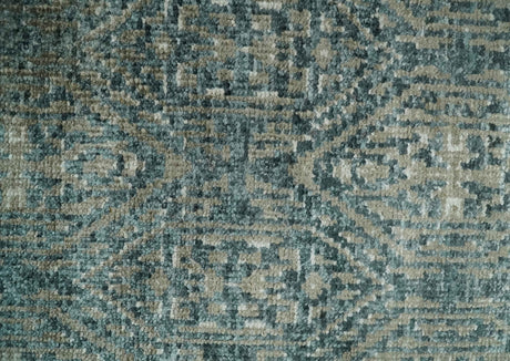 Hand Knotted 5x8 Teal and Ivory Contemporary Bamboo Silk Area Rug