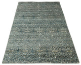 Hand Knotted 5x8 Teal and Ivory Contemporary Bamboo Silk Area Rug