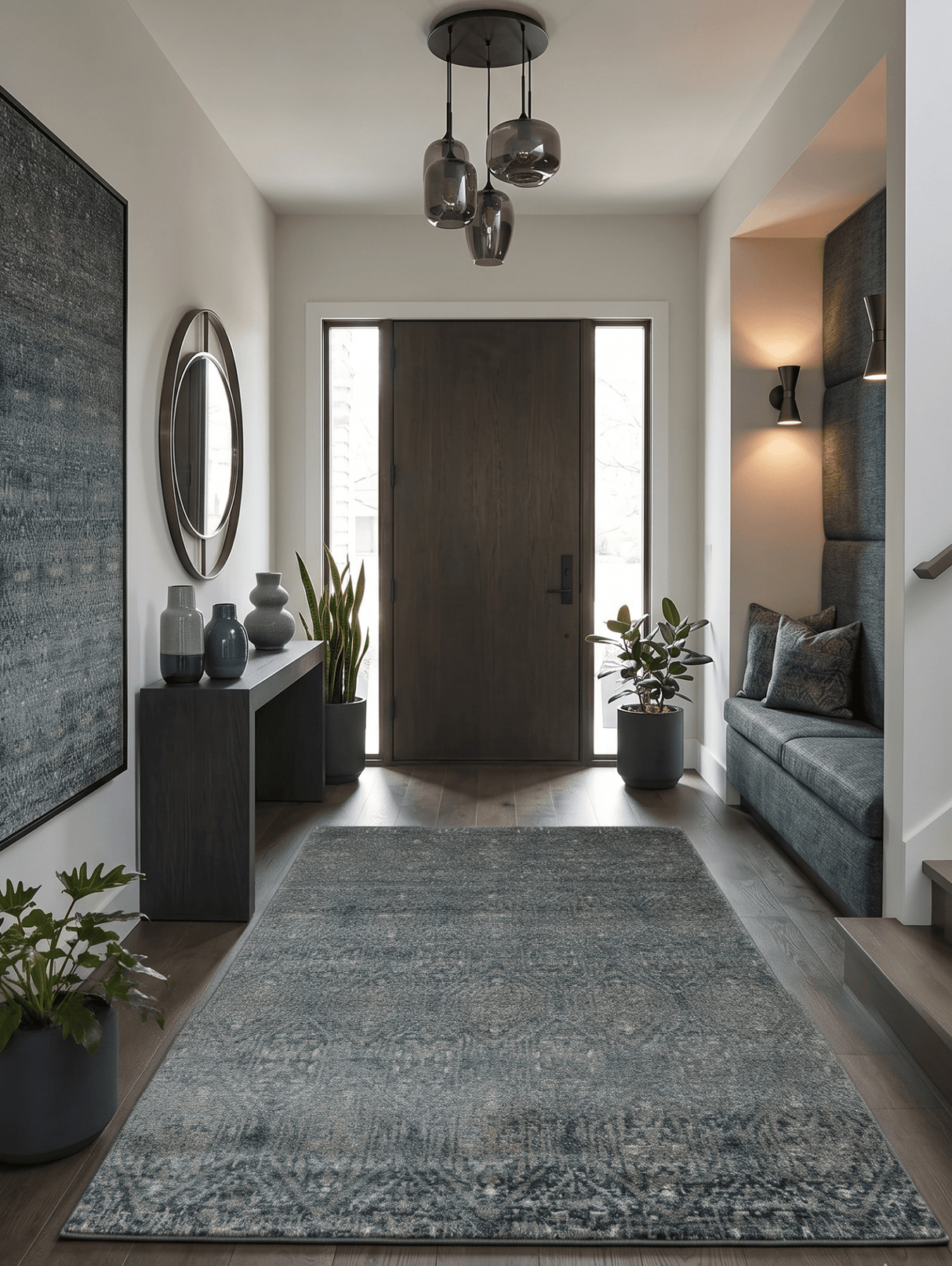 Hand Knotted 5x8 Teal and Ivory Contemporary Bamboo Silk Area Rug