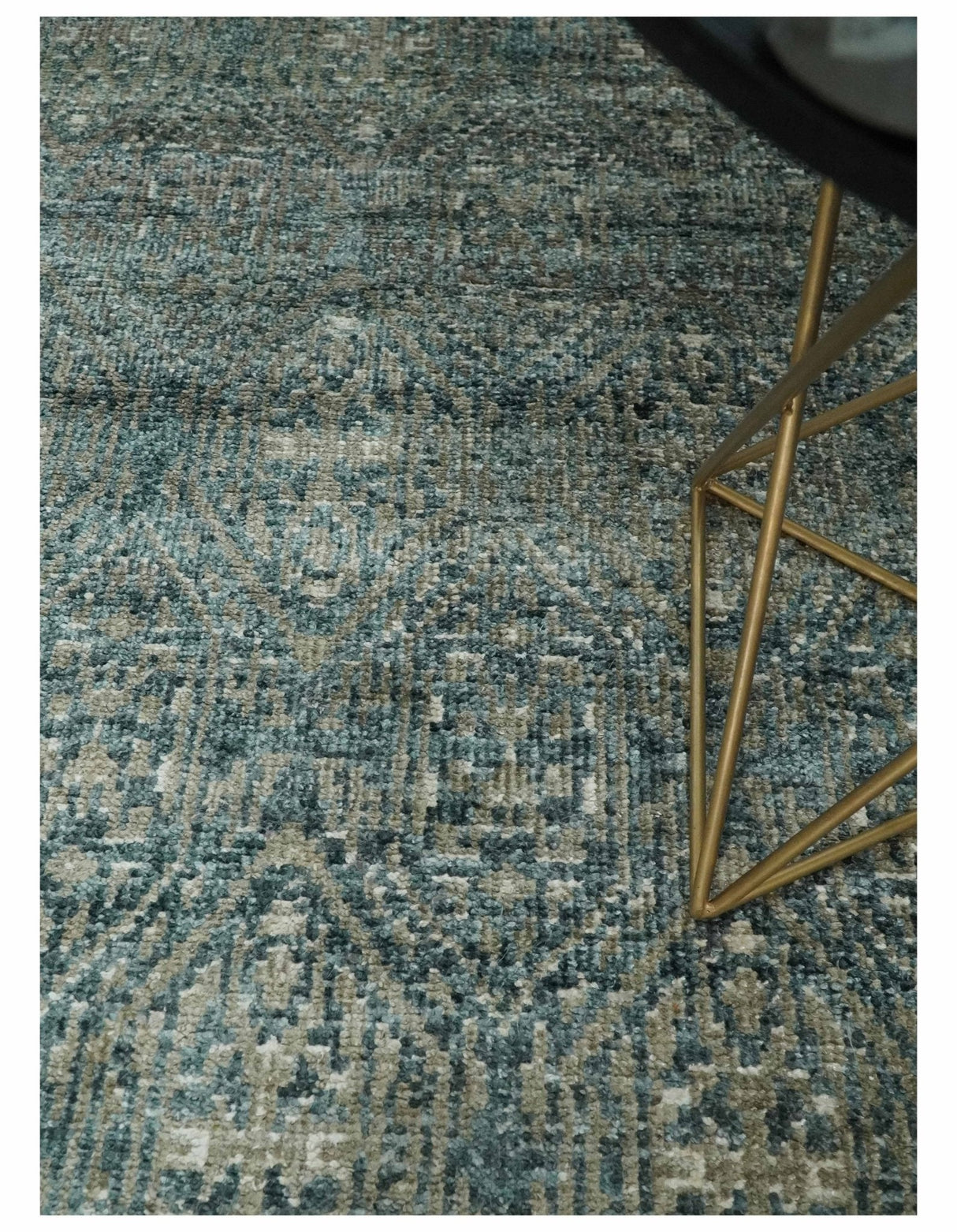Hand Knotted 5x8 Teal and Ivory Contemporary Bamboo Silk Area Rug