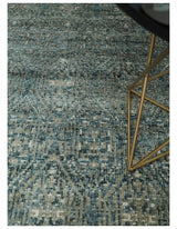 Hand Knotted 5x8 Teal and Ivory Contemporary Bamboo Silk Area Rug