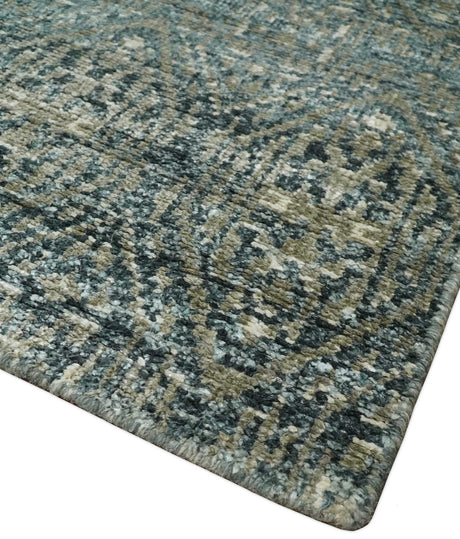 Hand Knotted 5x8 Teal and Ivory Contemporary Bamboo Silk Area Rug