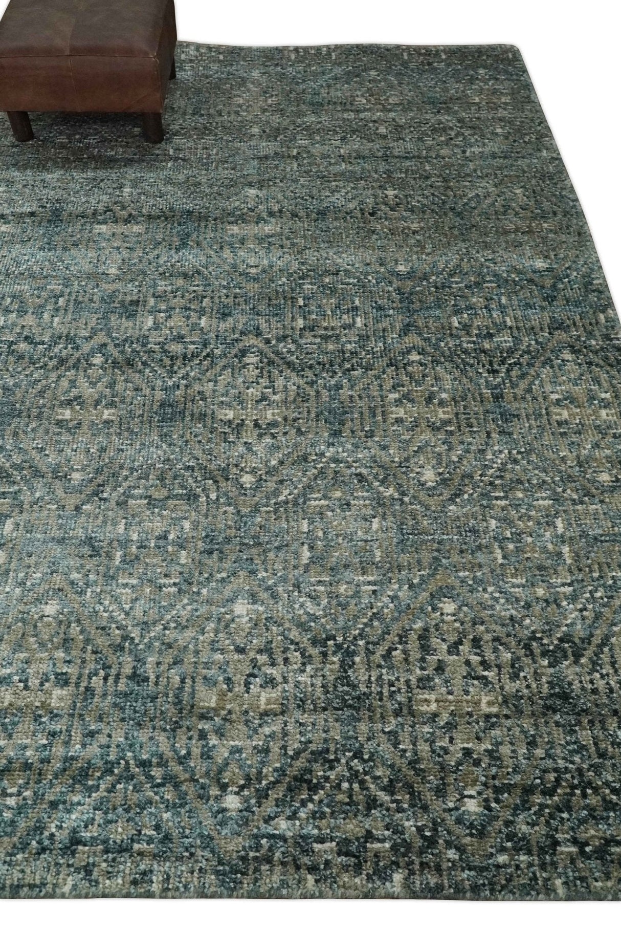 Hand Knotted 5x8 Teal and Ivory Contemporary Bamboo Silk Area Rug