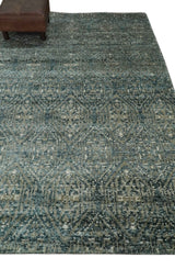 Hand Knotted 5x8 Teal and Ivory Contemporary Bamboo Silk Area Rug