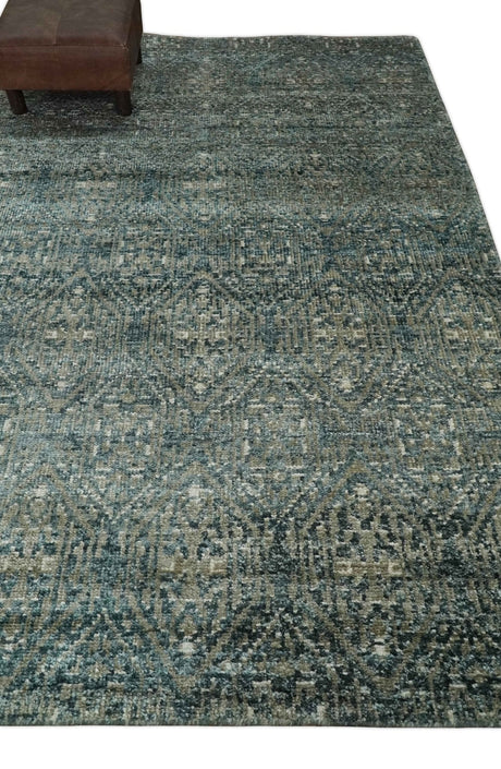 Hand Knotted 5x8 Teal and Ivory Contemporary Bamboo Silk Area Rug