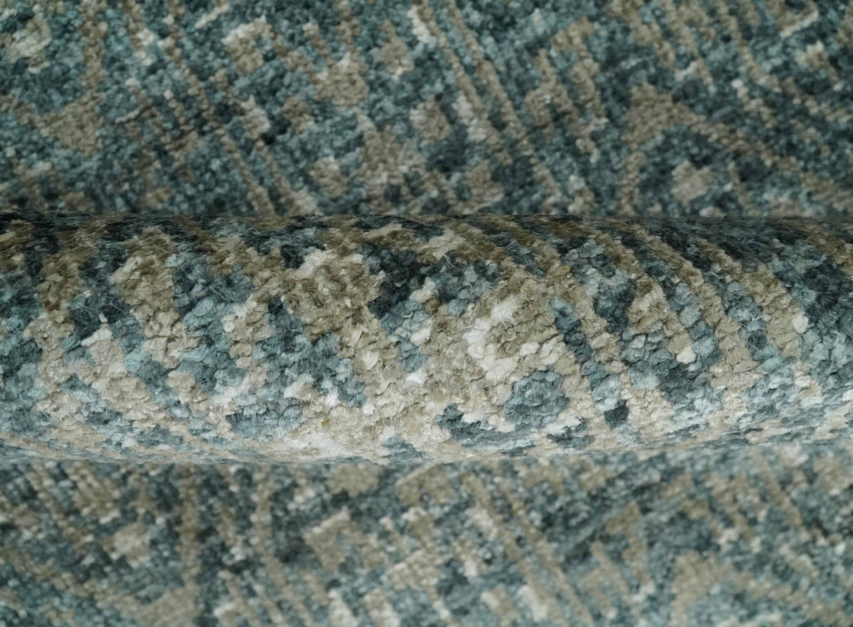 Hand Knotted 5x8 Teal and Ivory Contemporary Bamboo Silk Area Rug