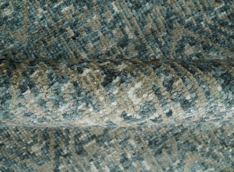 Hand Knotted 5x8 Teal and Ivory Contemporary Bamboo Silk Area Rug