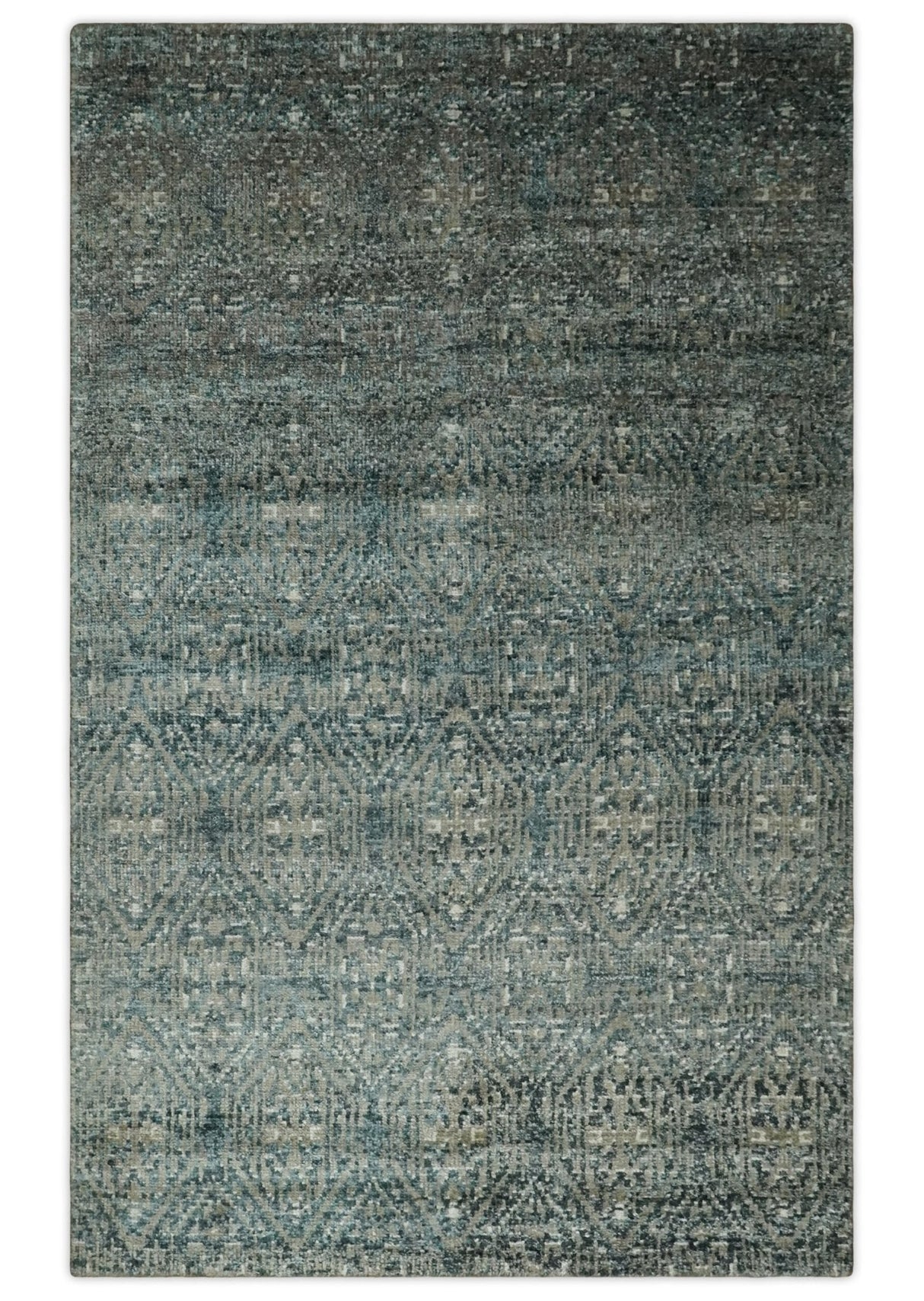 Hand Knotted 5x8 Teal and Ivory Contemporary Bamboo Silk Area Rug