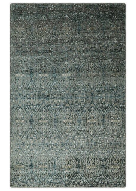 Hand Knotted 5x8 Teal and Ivory Contemporary Bamboo Silk Area Rug