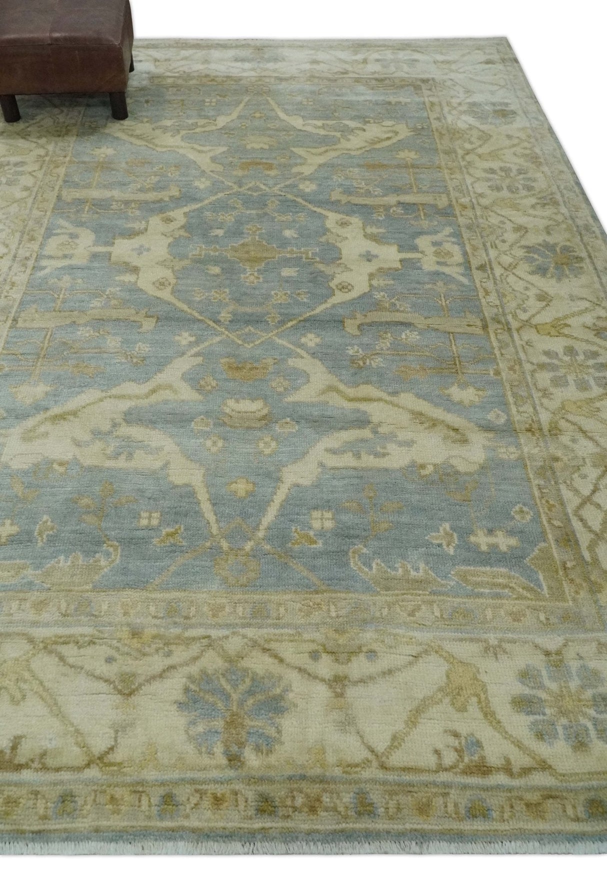 Hand Knotted 6x9 Oriental Oushak Silver and Beige Turkish Style Wool Area Rug