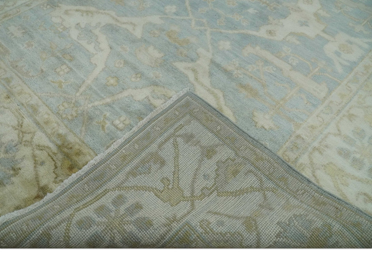 Hand Knotted 6x9 Oriental Oushak Silver and Beige Turkish Style Wool Area Rug