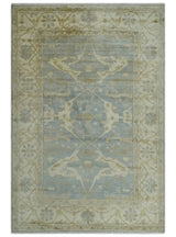 Hand Knotted 6x9 Oriental Oushak Silver and Beige Turkish Style Wool Area Rug
