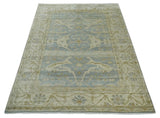 Hand Knotted 6x9 Oriental Oushak Turkish Style Silver and Beige Wool Area Rug