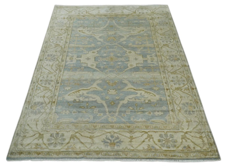 Hand Knotted 6x9 Oriental Oushak Turkish Style Silver and Beige Wool Area Rug