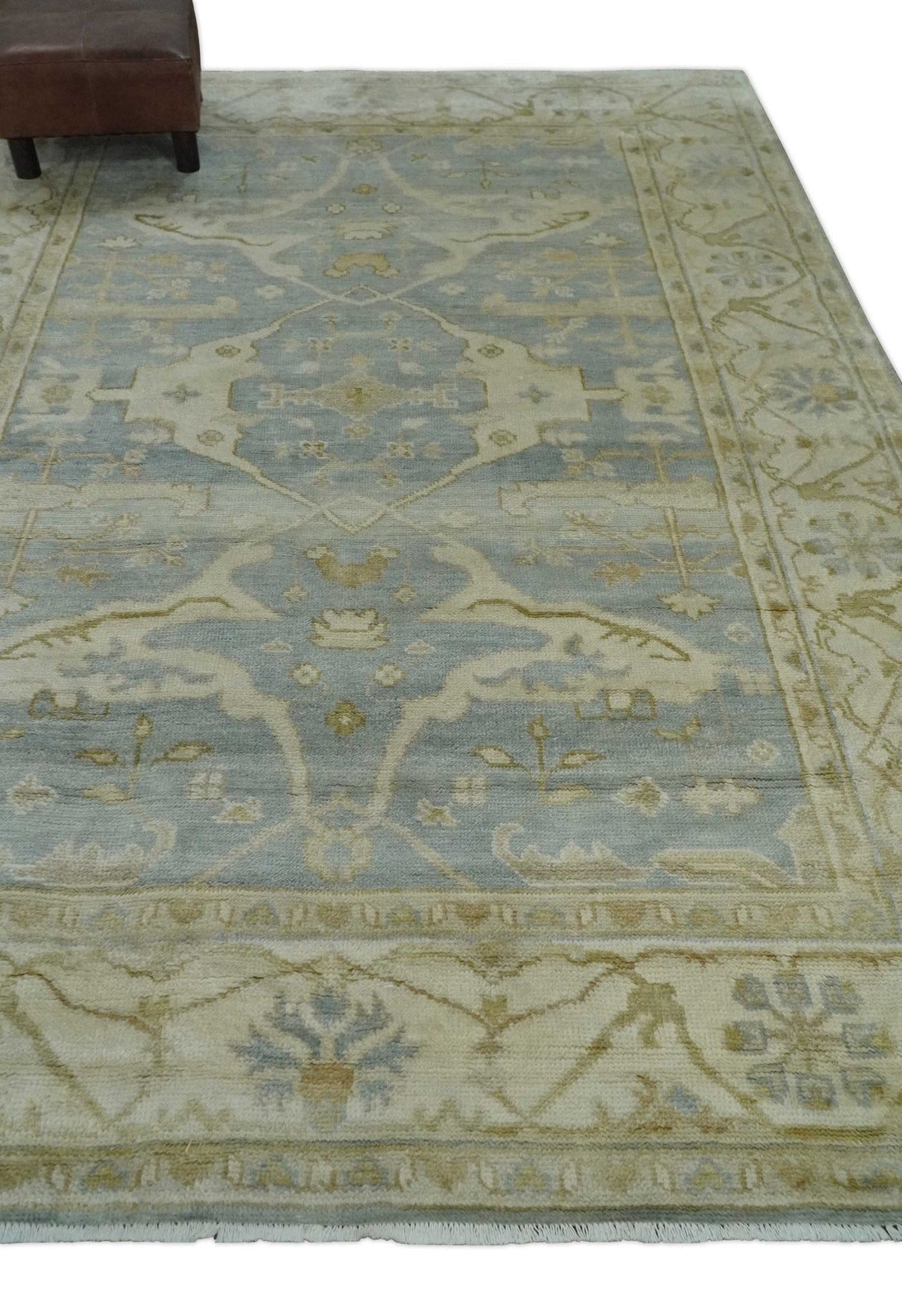 Hand Knotted 6x9 Oriental Oushak Turkish Style Silver and Beige Wool Area Rug