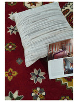 Hand Knotted 7x7 Traditional Kazak Maroon and Ivory Wool Area Rug