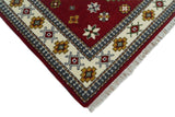 Hand Knotted 7x7 Traditional Kazak Maroon and Ivory Wool Area Rug