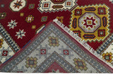 Hand Knotted 7x7 Traditional Kazak Maroon and Ivory Wool Area Rug