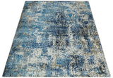 Hand Knotted 8x10 Blue and Ivory Modern Abstract Bamboo Silk Area Rug