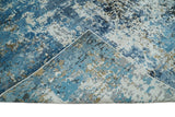 Hand Knotted 8x10 Blue and Ivory Modern Abstract Bamboo Silk Area Rug