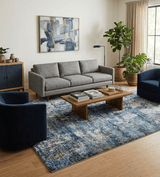 Hand Knotted 8x10 Blue and Ivory Modern Abstract Bamboo Silk Area Rug