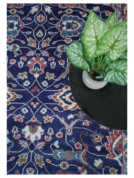 Hand Knotted 8x10 Blue and Rust Traditional Persian Oushak Area Rug