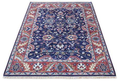 Hand Knotted 8x10 Blue and Rust Traditional Persian Oushak Area Rug